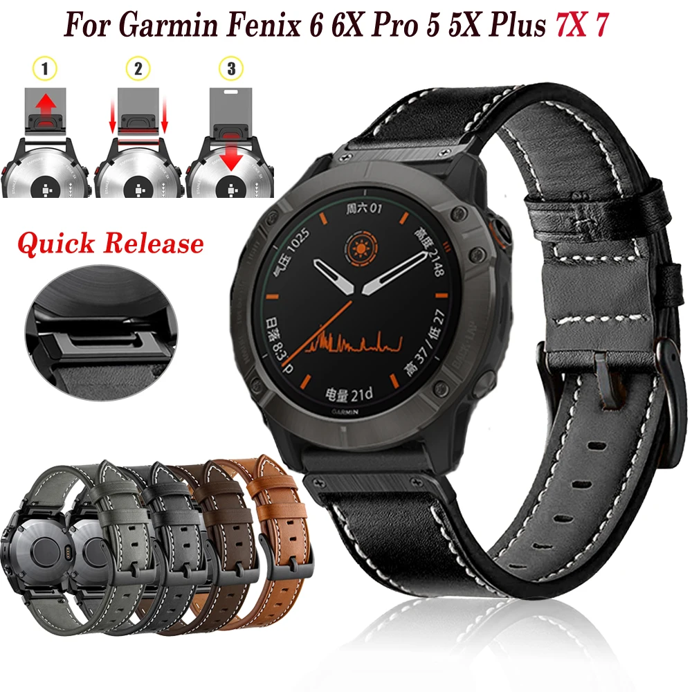

Ремешок для наручных часов Quickfit, кожаный браслет для Garmin Fenix 6 6X Pro 7 7X 5 5X Plus 3HR Epix 935 945 955, 22 26 мм