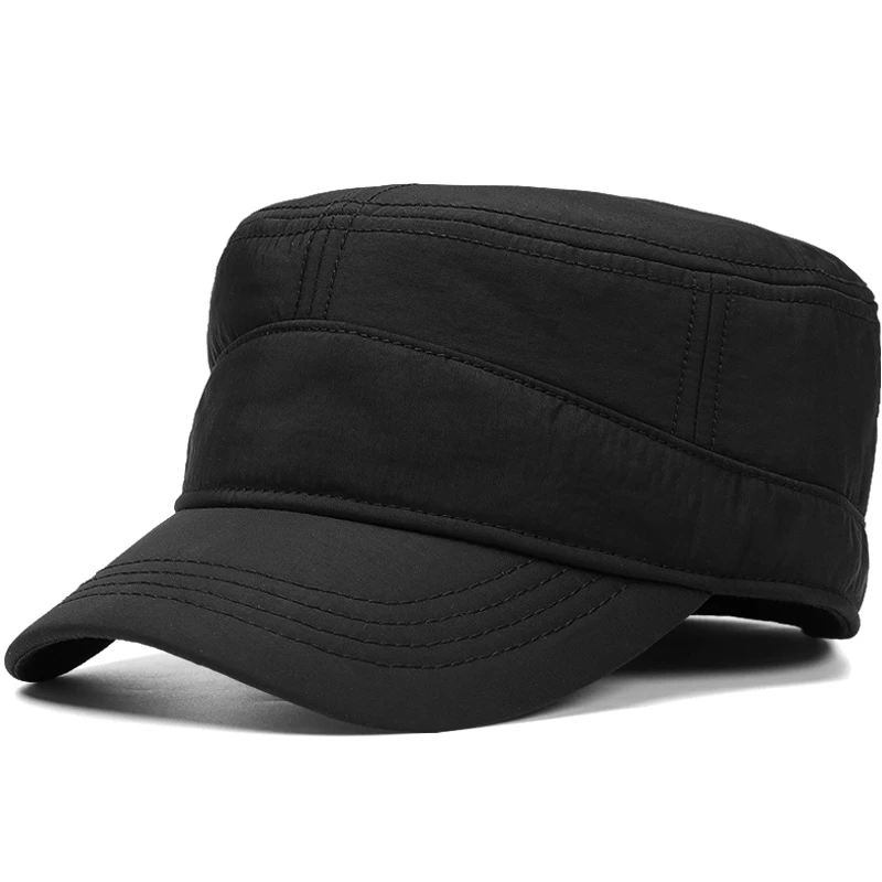 Men's Winter Baseball Cap Plush Thickened Large Head Circumference Flat Trucker Cap Military Back Closure Dad Hat