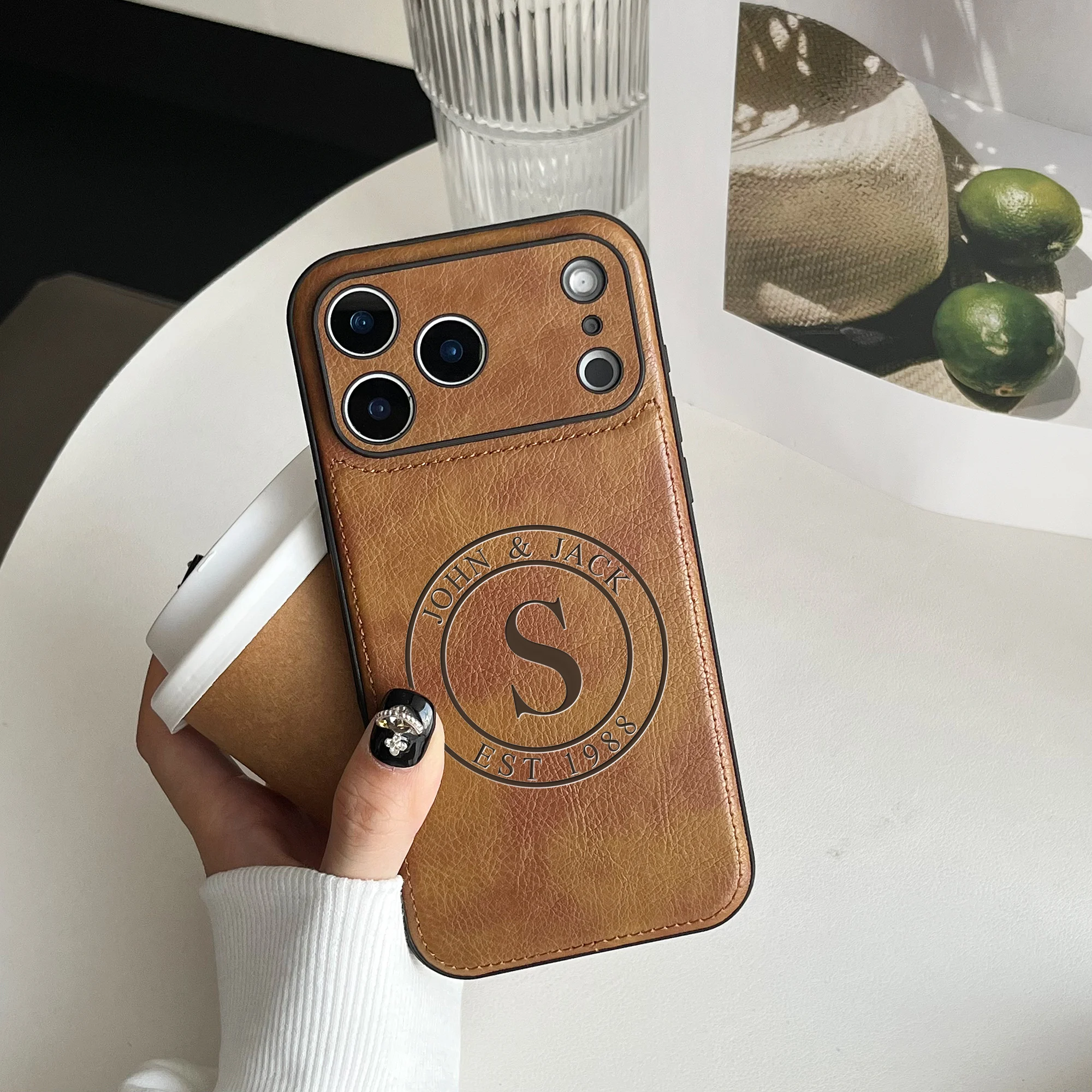Personalization Custom Letter Name Faux Leather Laser Engraving Phone Case thumbnail 4