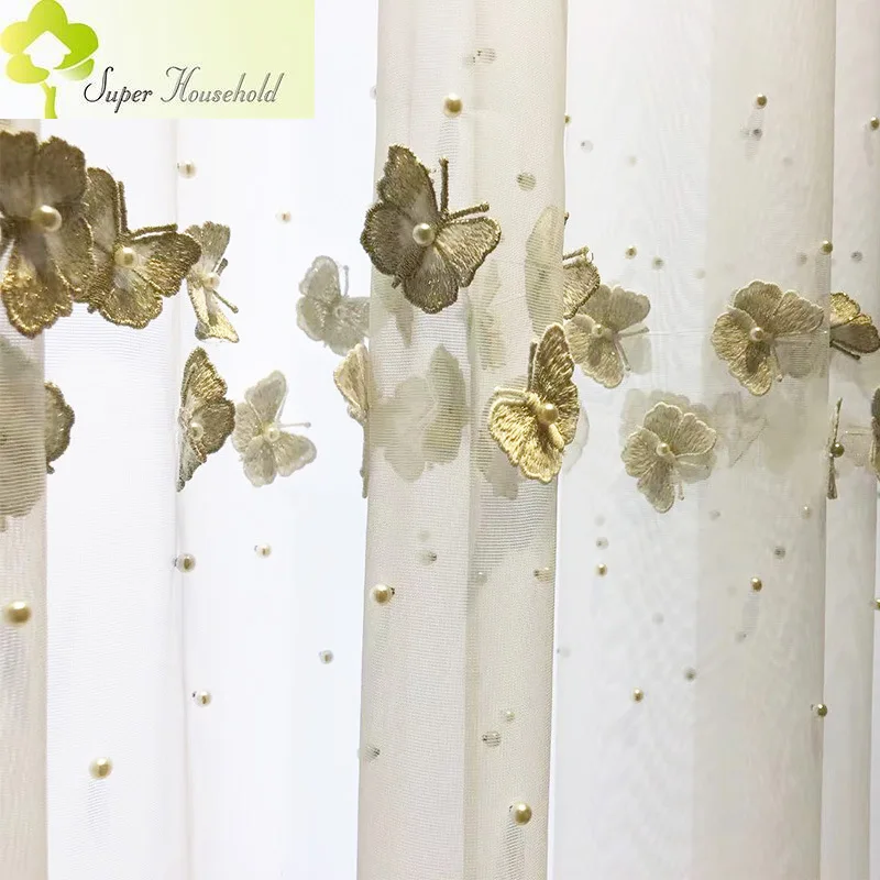 Luxury Beautiful Butterfly Embroidered Window Screens Tulle Curtains