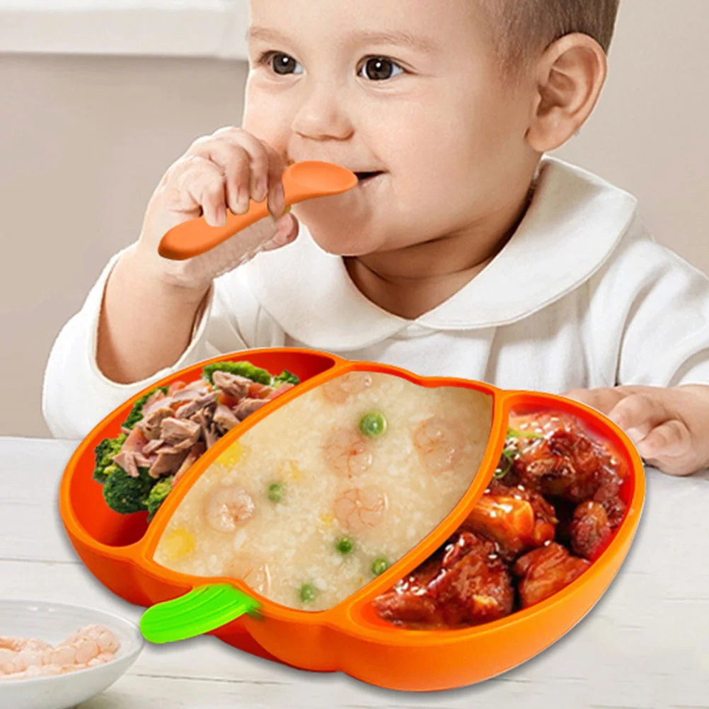 Baby Divided Dinner Plate (orange) Silicone Suction Toddler With Child Feeding Split