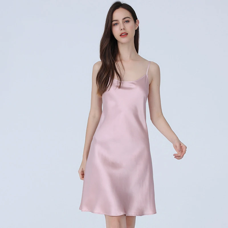 

New Arrivals 25 Momme 100% Silk Satin Women Nightgown Solid Color Elegant Party Nightdress Slips Trim Nightie sp0183
