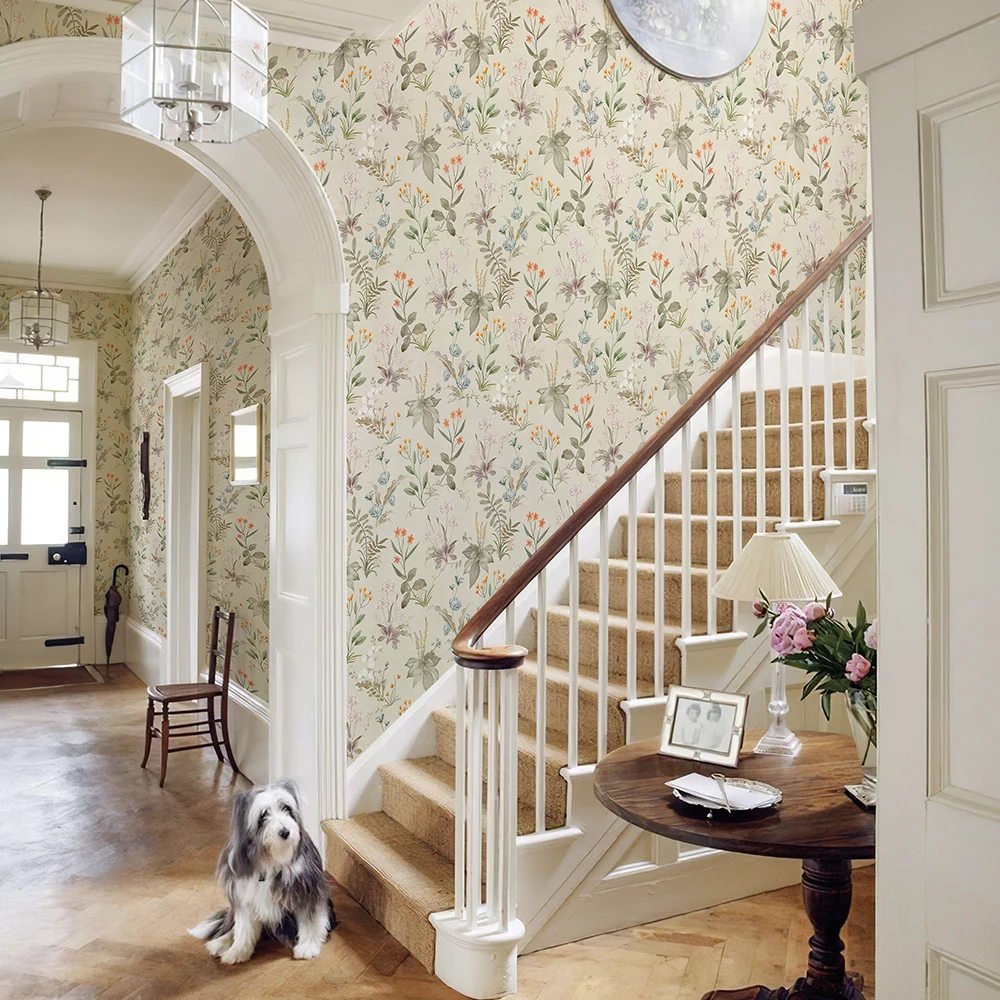 Retro Floral Light Yellow Floral Wallpaper Self-adhesive Home Decor Waterproof Flower Wallpaper PVC Furniture Cabinet Sticker 5