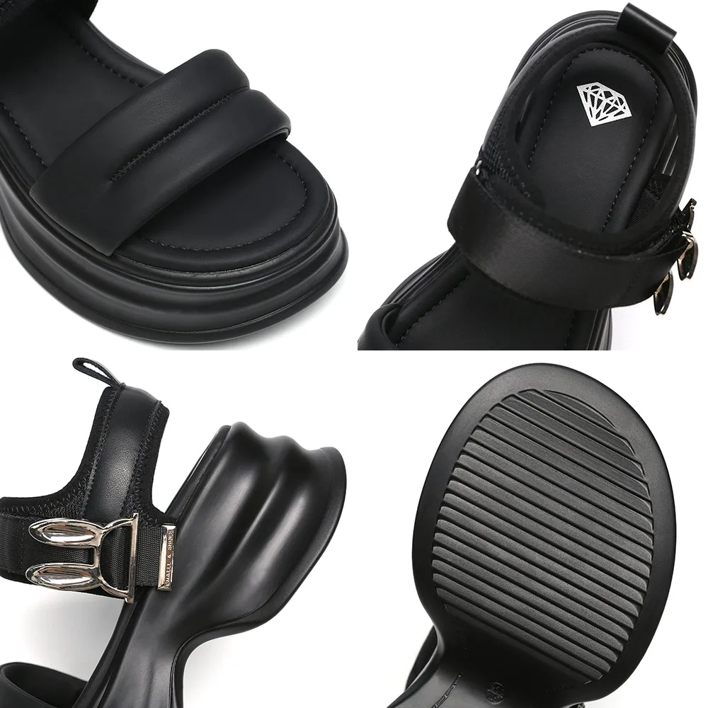 SOMILISS Women Chunky Platform Sandals Hook Loop Microfiber Leather Round Toe Summer Fashion Flat Casual Ladies Sandals Shoes