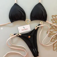 2025 New Metal Decorative Halter Bikini Sexy Brazilian Solid Color Separate Swimming Suits Women's Fashion Swimwear