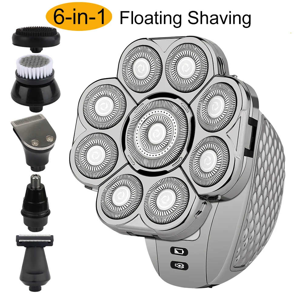 5In1 Men's Bald Head Electric Shaver 9 Blades Floating Heads Beard Nose Ear Hair Trimmer Clipper Facial Brush Rechargeable Razo