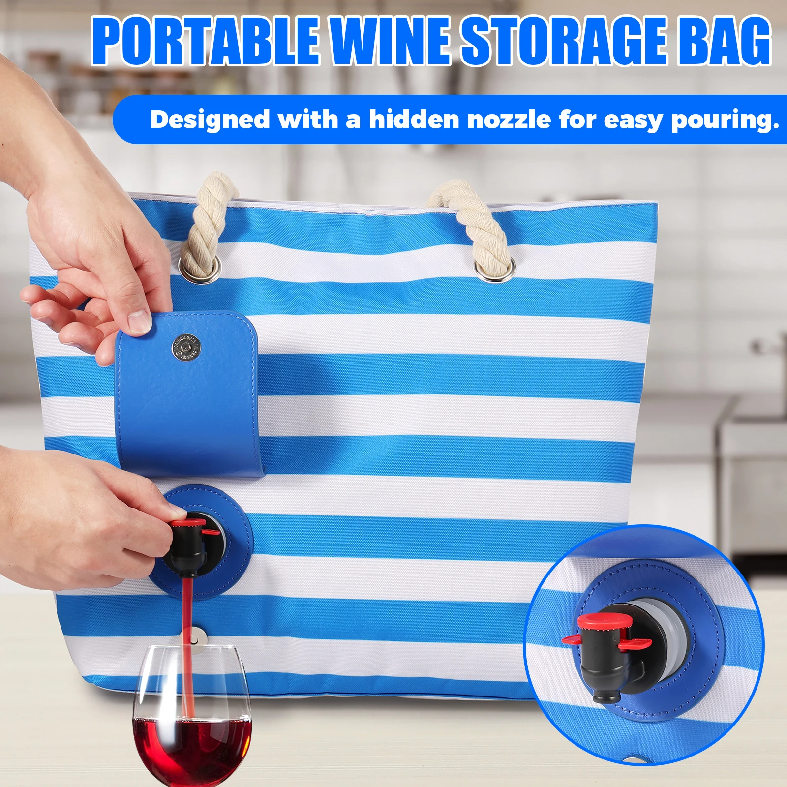 Wine Tote With Drink Dispenser, Canvas Wine Purse With Hidden Insulated Compartment, Beach Portable Wine Bag Shoulder Bag