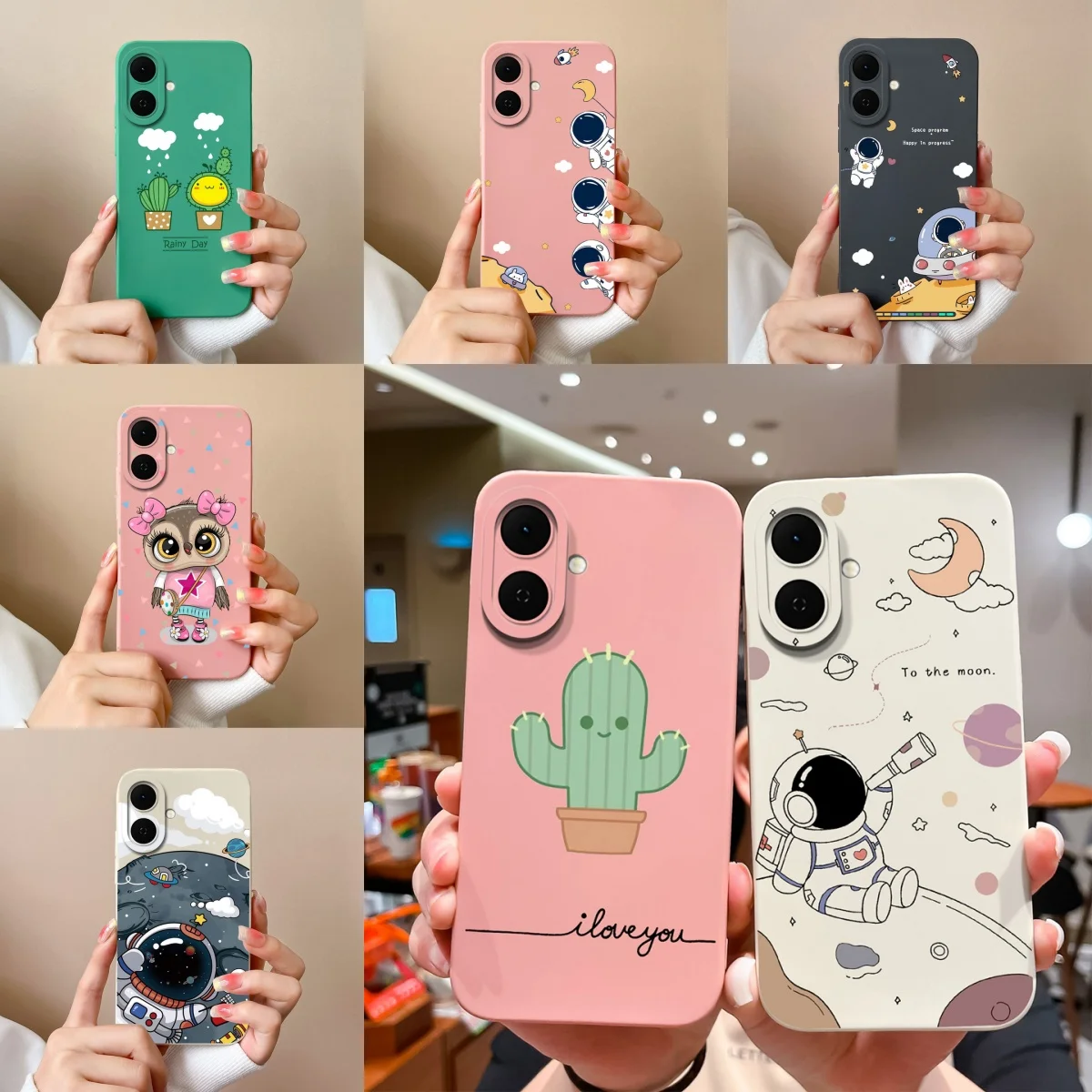 Cartoon Astronaut Cactus Anti-Fingerprint Creative Back Cover Case