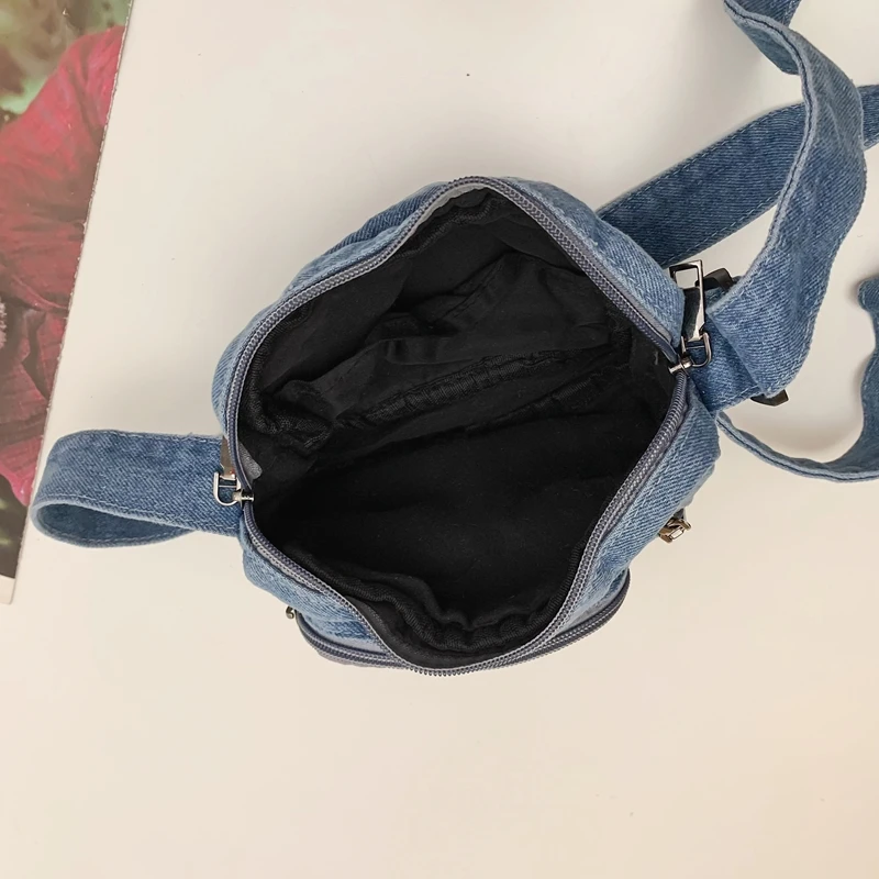 Classic Denim Multi Pocket Casual Small Shoulder Bag With