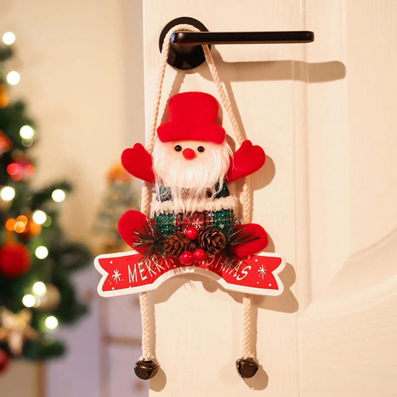 Wooden Santa, Snowmen Reindeer Hanging Decoration for Christmas Door; New Year XmasTree Home Ornament Indoor Layout Scene