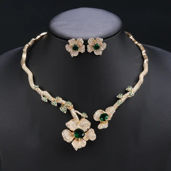 Elegant Flower Necklace Earrings, European Jewelry Bridal Wedding Party, Dress Accessories Fashion CZ Jewelry Set CN11315