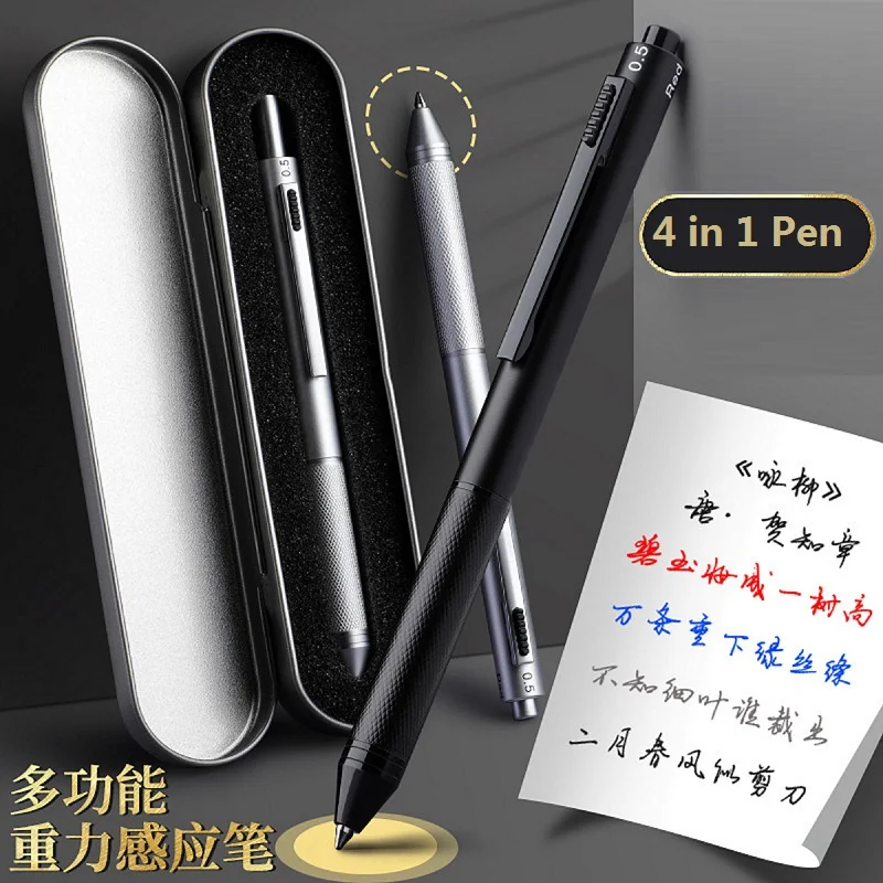 Stationery Pen Multifunction 4 In 1 Ballpoint /Mechanical Pencil Gravity Sensor Metal Retractable Pens Metal Gift Box multifunction ballpoint pen multifunctional pen ballpoint pen ball point pen