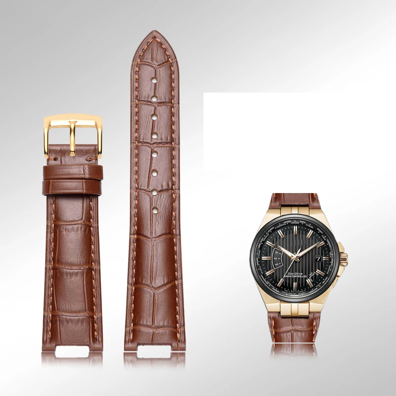 Genuine Leather Notched Watchband for Men's Watches, 24x13mm