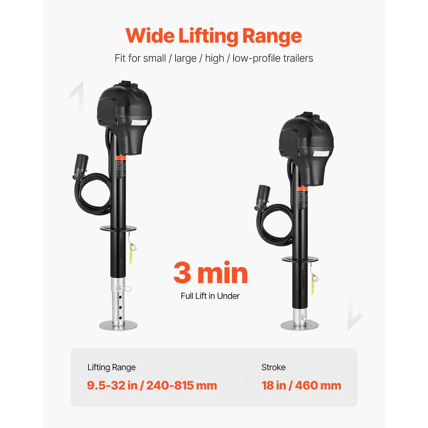 SucceBuy 3500/5000Lbs Electric Trailer Jack RV 12V Tongue Jack with 7-pin Connector & Crank Handle 10"-28.3" Lift for Campers