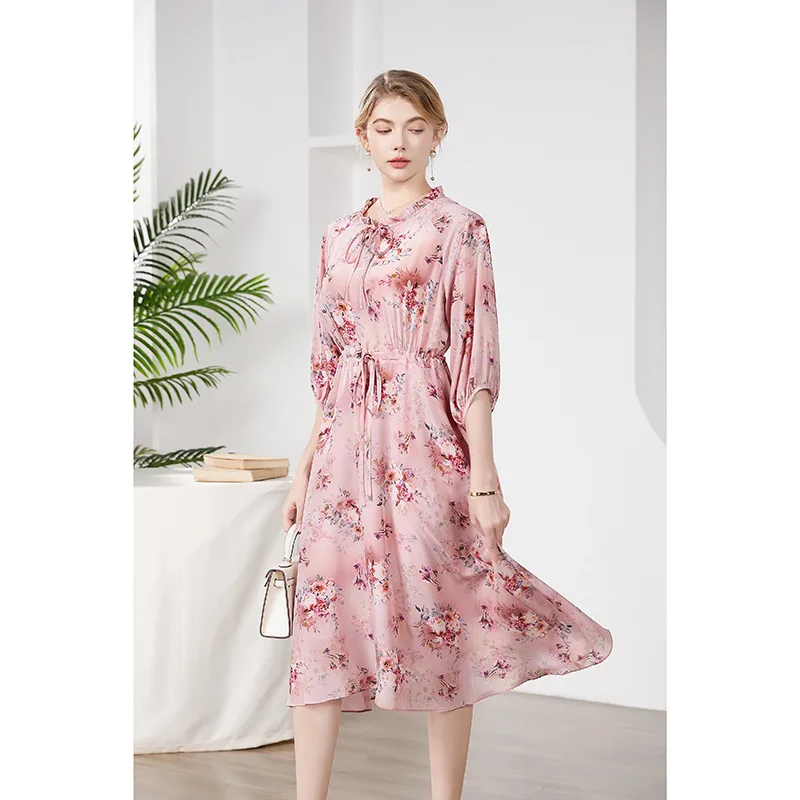 

Mulberry Silk Dresses for Women, Lazy Feeling, New Printed Silk Waist, Long Pure Lasting Style, Spring and Summer, 2024, D4121