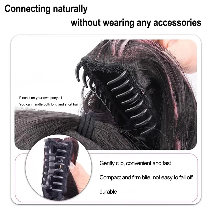 LUPU Clip Style Curly Ponytail wig - Heat-Resistant Synthetic Hair With Pink/Black Highlights, Suitable for Daily Wear