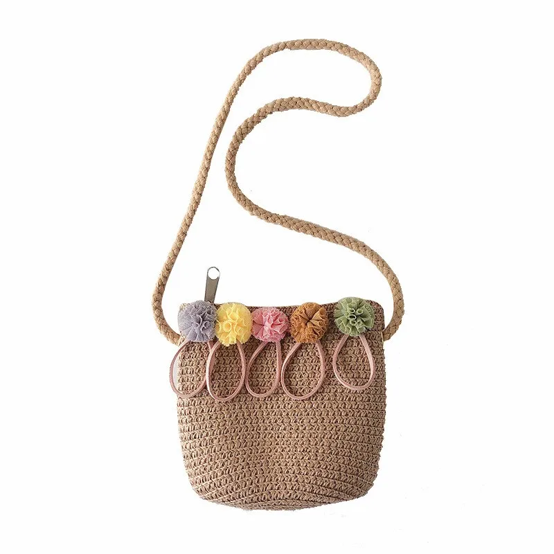 Beach Bag for Kids Flower Straw Shoulder Crossbody Bag Purse Summer Woven Bag for Girls Kids Straw Bag 2