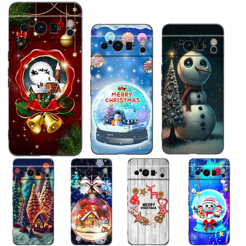Schnee Frohe Weihnachten Handy hülle Abdeckung für Google Pixel 8 7 6 7a 6a Pro 5g stoß feste Silikon weich 9 pro xl 8 pro 5g Shell Taschen
