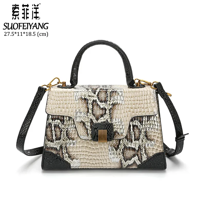 Women's Python Pattern Small Square Portable European and American Retro Shoulder Messenger Color Contrast Patchwork Women's Bag