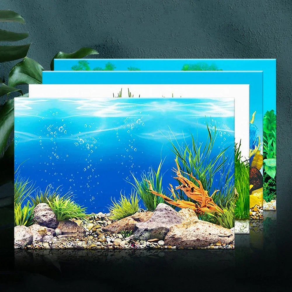 Double-sided Aquarium Landscape Sticker Poster Fish Tank 3D Ocean Sea  Plants Background Sticker Decoration Aquarium Accessories