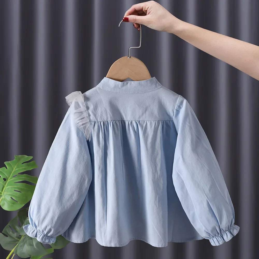 Childrens Clothing Spring New Girls Long Sleeved Shirt Cotton Cute and Gentle Sweet Shirt New