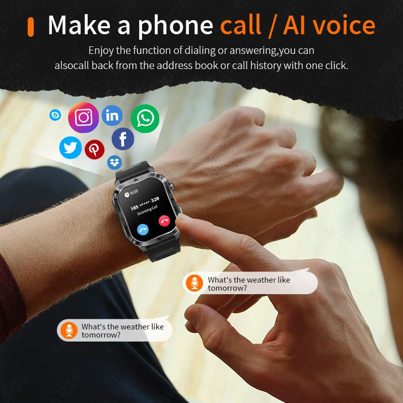 LIGE New For HUAWEI Military Smart Watch Men Flashlight IP68 Waterproof 400mAh Outdoor Sports Tracker Bluetooth Call Smartwatch