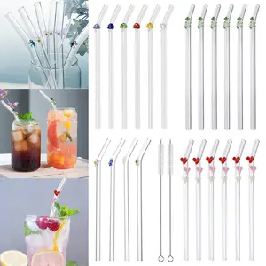 5-Pack Reusable Colored Butterfly Glass Straws with 2 Cleaning Brushes,  Durable Thick Glass Straws, 0.31x7.9 Bent Straws, Perfect for Party