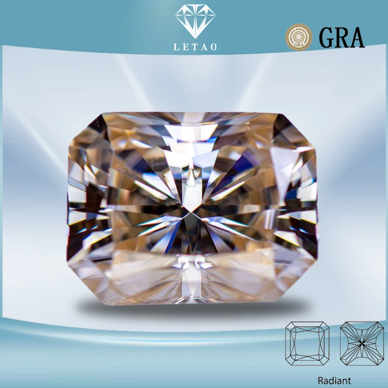 Moissanite Stone Radiant Cut Primary Color Tea Yellow  Lab Grown Diamond for Jewelry Rings Earrings Making  with GRA Certificate