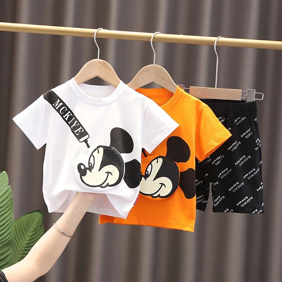 

Mickey Minnie Mouse Baby Boys Outfit Costume Cute Clothes Set Infant Children Summer Top+Shorts 2pcs Clothing