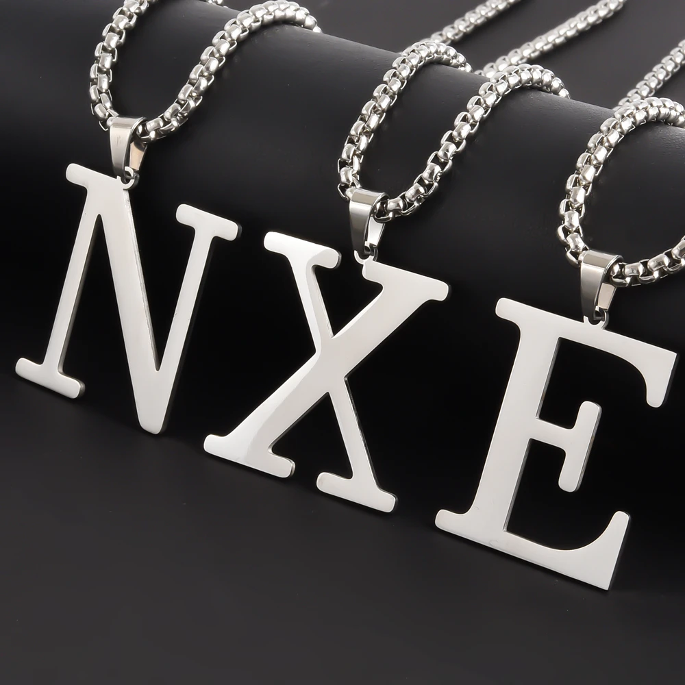 Initial Alphabet Kragen Hombre Edelstahl Große 26 Buchstaben Anhänger Halsketten Für Frauen Männer Schmuck 50/60/70 cm Box Link Kette
