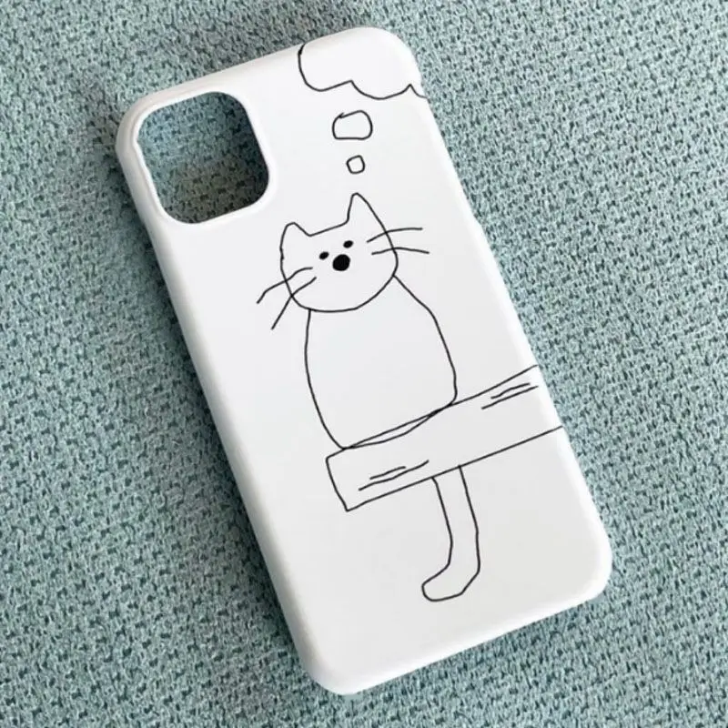 Funny Line Cat Phone Case Per Iphone 14 11 12 13 Pro Max Coreano Ins Cute Animal Phone Case Per Iphone Xr Xs Max 7 8Plus