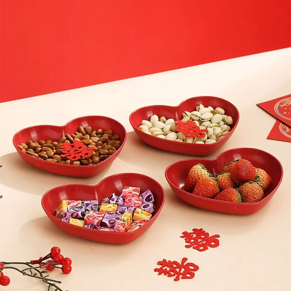 5/10Pcs Party Plastic Red Love Plate Heart-shaped Creative Love Fruit Plate Lightweight Durable Nut Home Party Use
