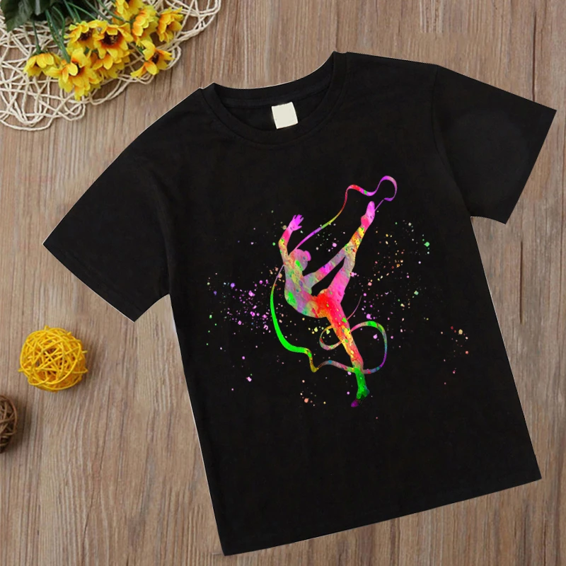 t-shirt in kid	 Watercolor Gymnastics T Shirt New Kids Girl Tshirt Kawaii gymnastics art Top Tee Fashion Children Clothes Cartoon Black T-shirts t-shirt design kid