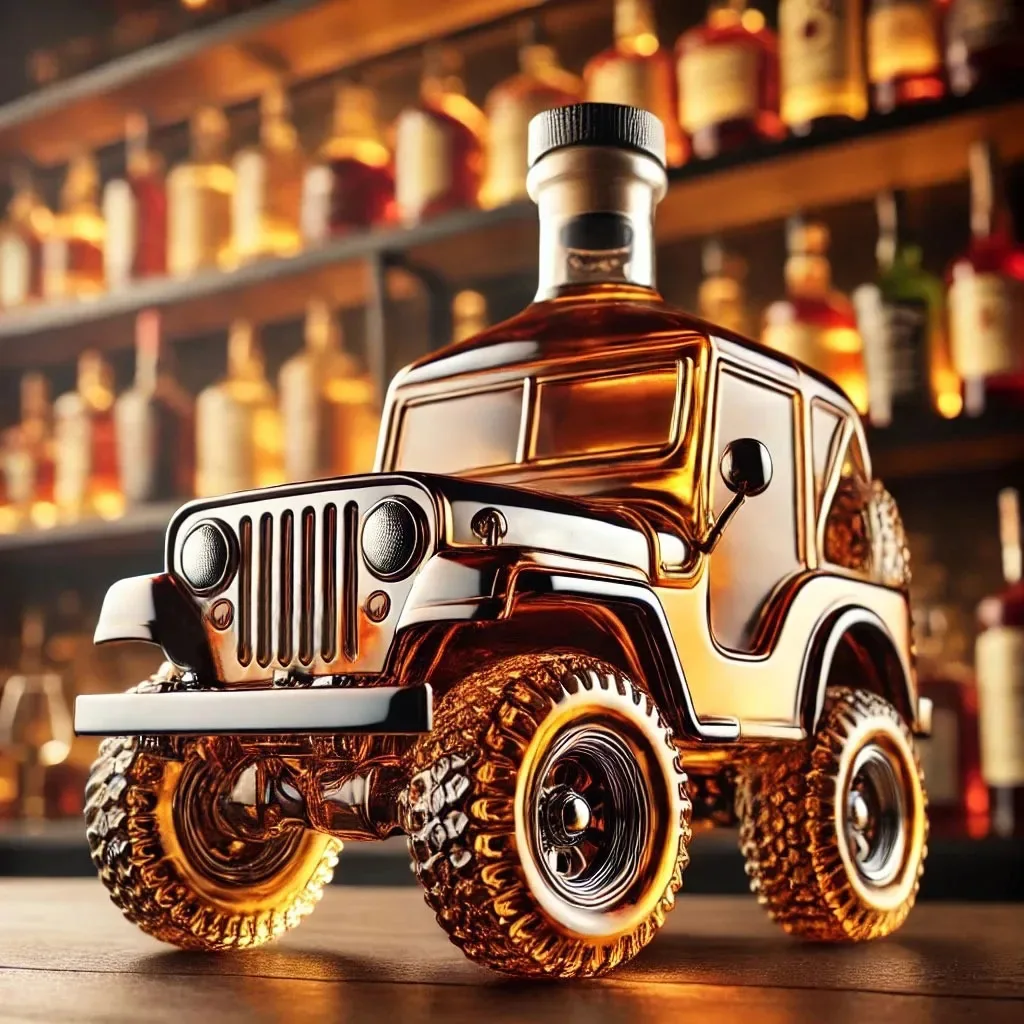 Vintage Car-Shaped Glass Liquor Decanter - Classic Design with Airtight Cork Stopper & Display Stand, Whiskey/Bourbon Storage