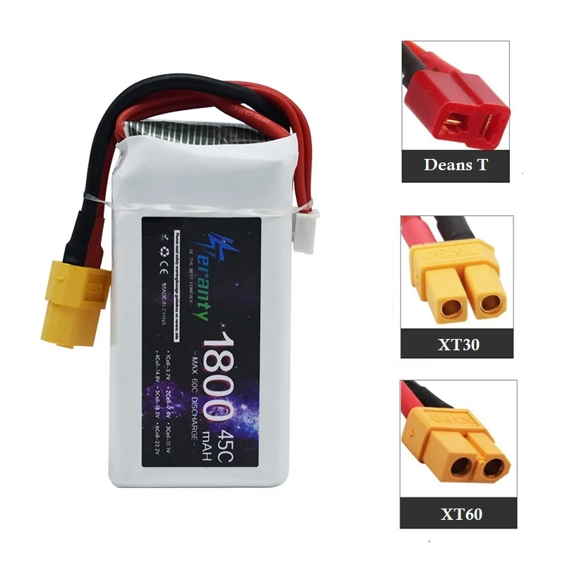 Batterie LiPo 14.8V 1500-1800mAh pour Drone RC avec Connecteurs XT30/60/Deans