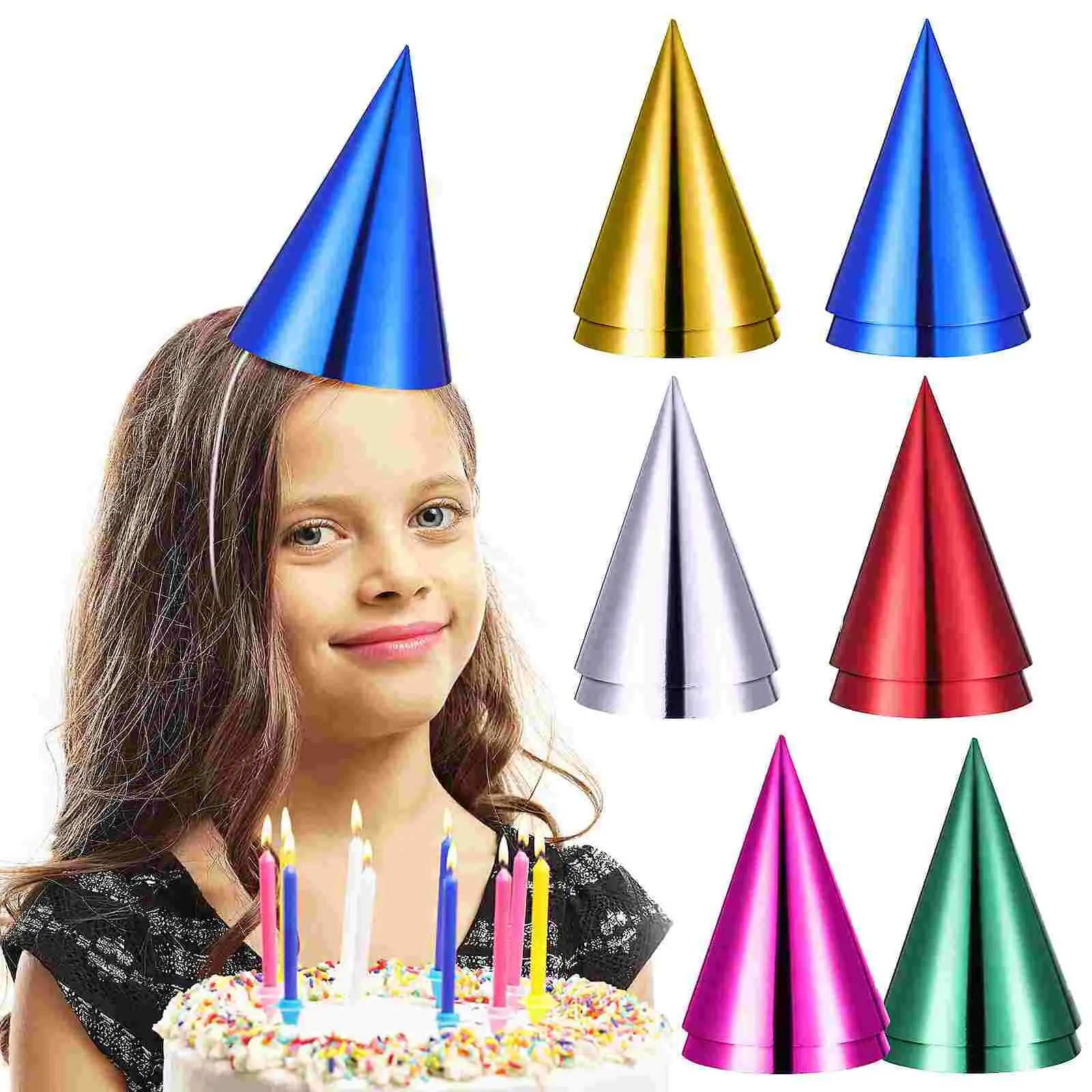 

12Pcs Children's Party Hat Cone Hats Paper Cone Birthday Hats Dress Up Girls Boy First Colorful Hat Party Decorations Adult Kids