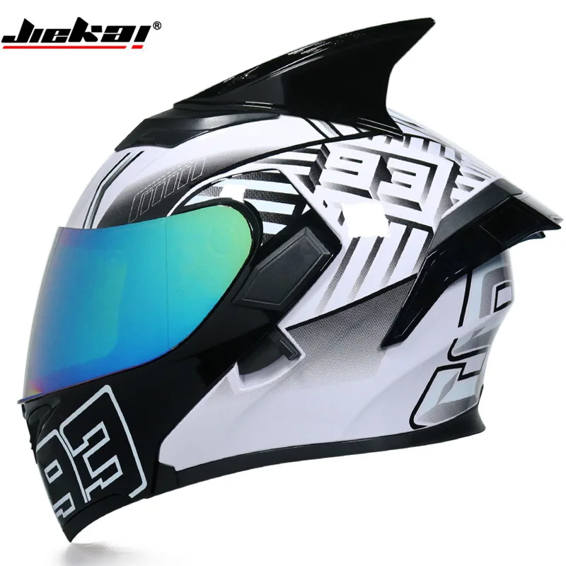 Jiekai Motorcycle Flip Up Helmet Personality Horn Tail