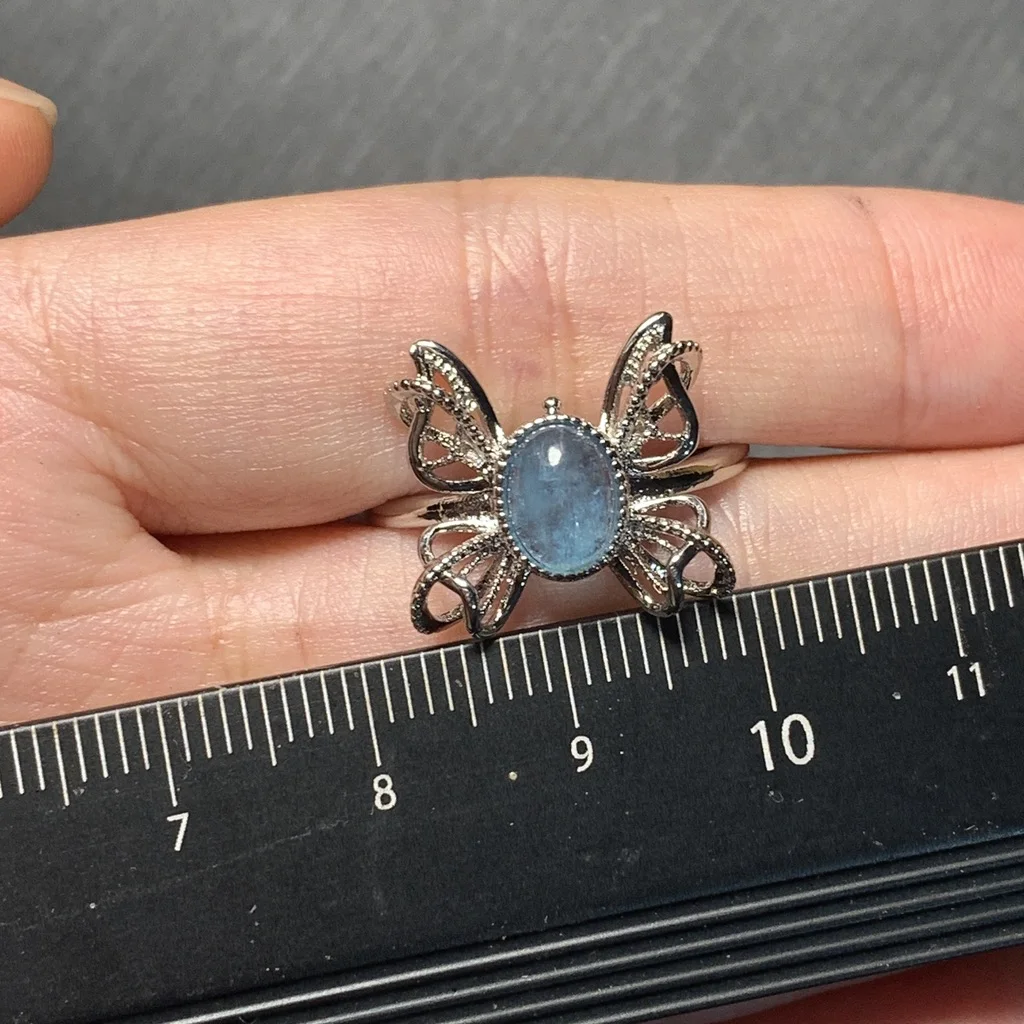 MM Natural Aquamarine Ring  Adjustable Female  Jewelry for Women Gift Wholesale High Quality Vintage Fine