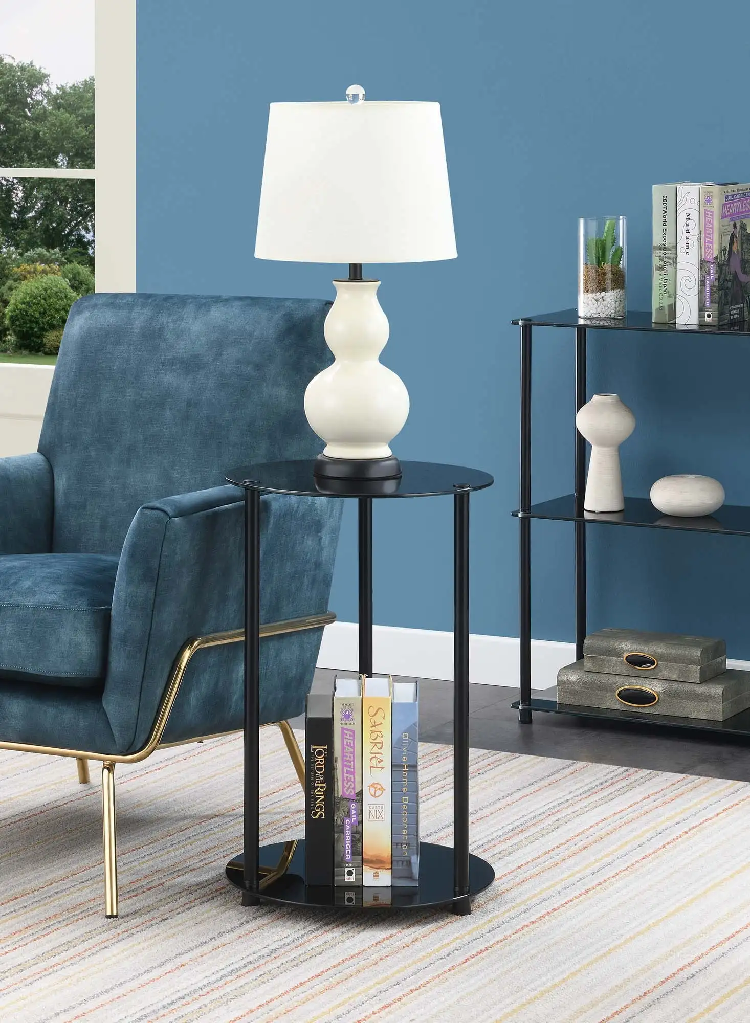 

Designs2Go Classic Glass 2 Tier Round End Table, Black Glass