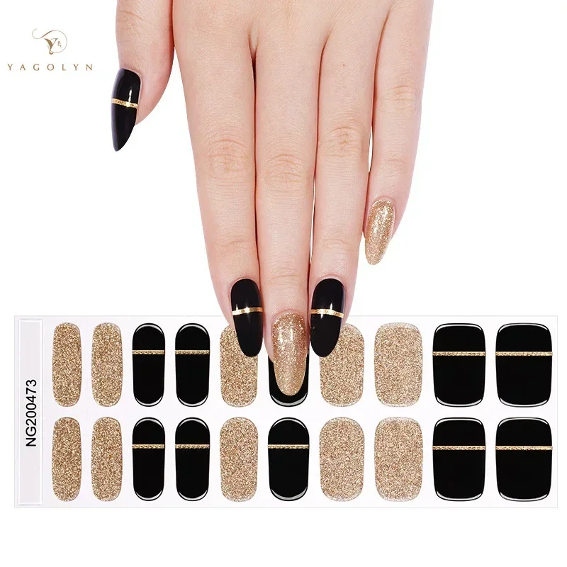 16/20/22Tips French Semi cured Gel Nail Strips Adhesive Waterproof Full Cover