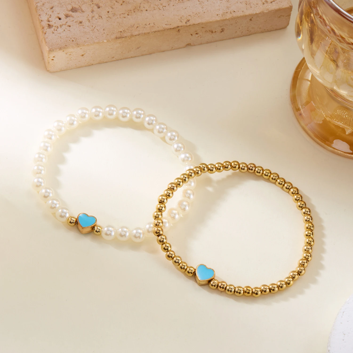 Doppelschichtige bunte Herz-Perlen-Armbänder für Frauen, elegante Imitationsperle, handgefertigte Armbänder, modischer Freundschaftsschmuck – Detail 18