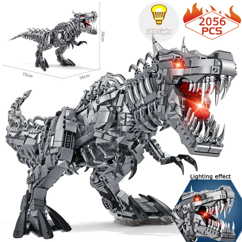 Creativo Jurassic Park World Meccanico Tyrannosaurus Rex Building Blocks Moc T-Rex Triceratops Modello Con Luci Mattoni Giocattoli