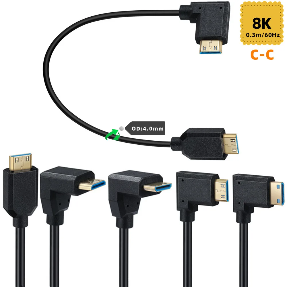 Mini HDMI-compatible Male to Mini HD Male Cable,Support 8K @60Hz Ultra High Speed 48Gbps Thin HD Cord 4K@120Hz 0.3m