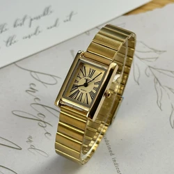 Elegant Women's Minimalist Square Quartz Watch with Steel Strap (GD)