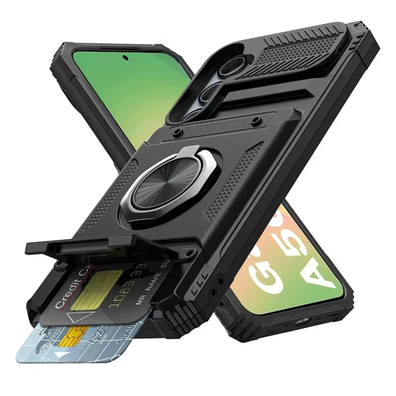 Magnetic Rotating Ring Kickstand Shockproof Wallet Phone Case
