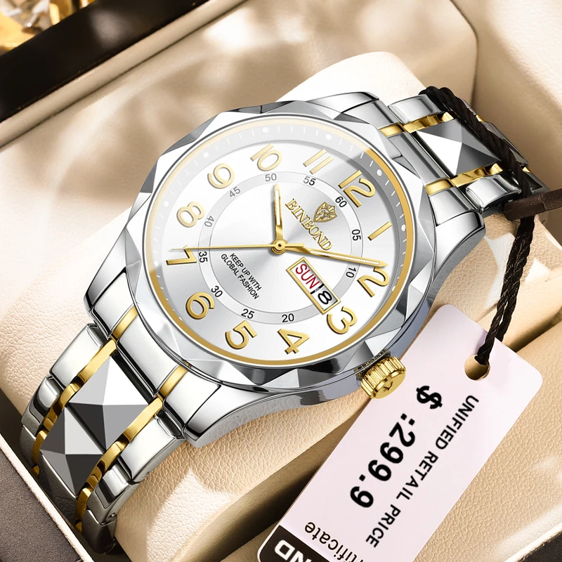 BINBOND Top Brand Luxury Man orologio da polso impermeabile luminoso data settimana orologi da uomo orologio da uomo al quarzo in acciaio inossidabile reloj maschile