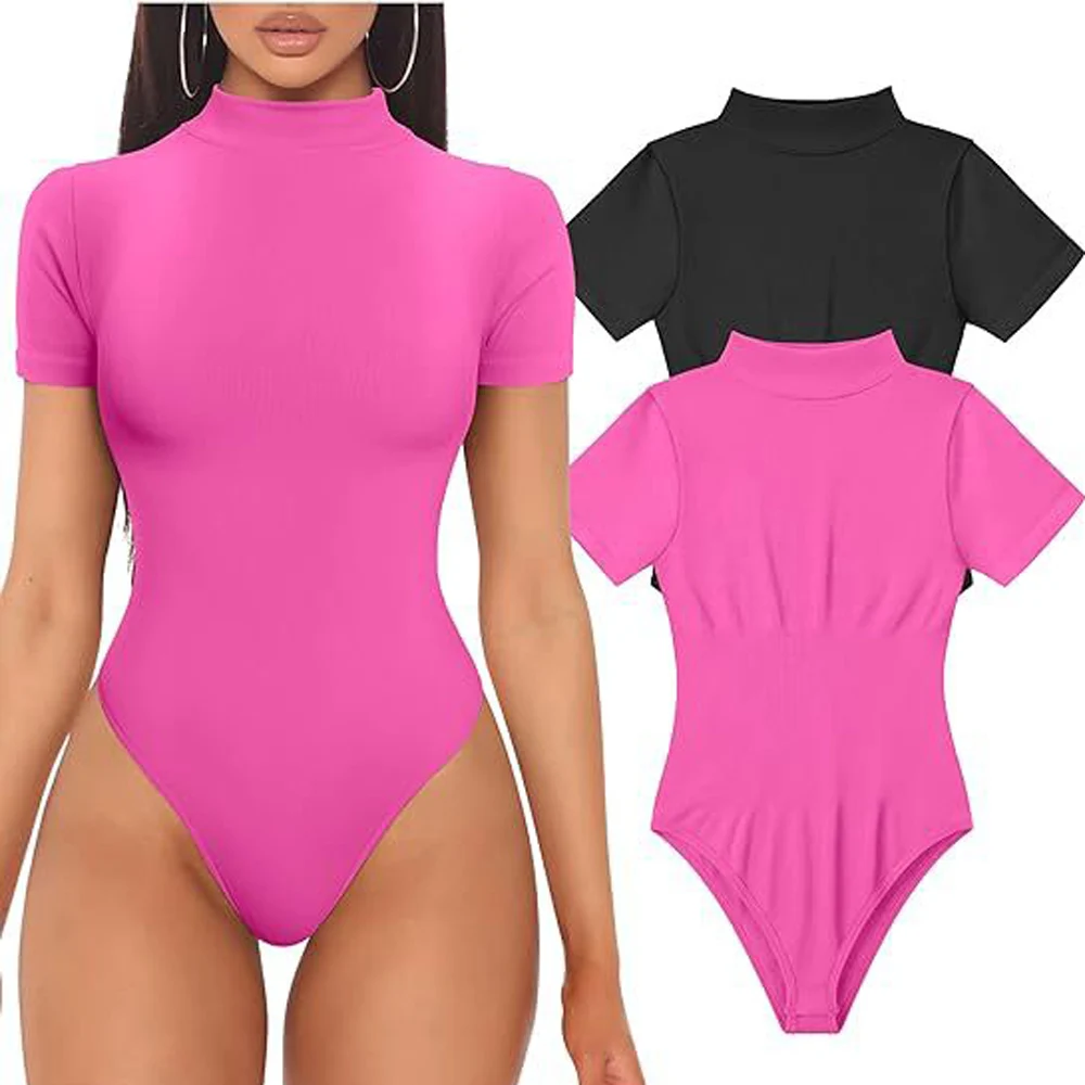 Women Summer Short Sleeve Turtleneck Bodysuit