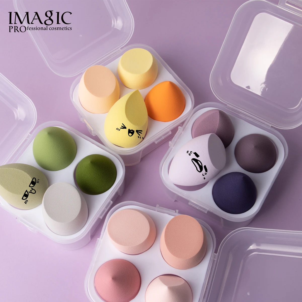 IMAGIC 스폰지 4 개/대 메이 컵 Puff 화장품 Latex Soft 아름다움 볼 파운데이션 Powder 와 상자 습식 및 건식 메이 컵 