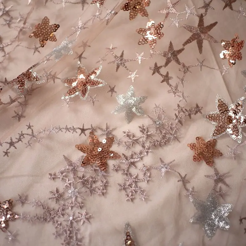 Sequins five-pointed star embroidered lace fabric mesh embroidery yarn  fabric dress yarn evening dress garment fabric - AliExpress 15