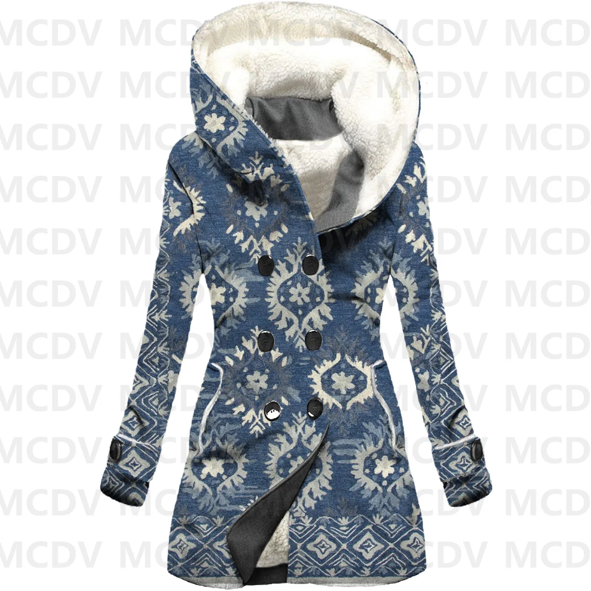 Retro Totem 3D Printed Fleece Hooded Cloak Women Thick Warm Coat Women's Winter Warm Overcoat Casual Clothes 06